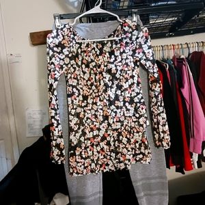 INC Black Sheer Floral Long Sleeve Ruffle Top